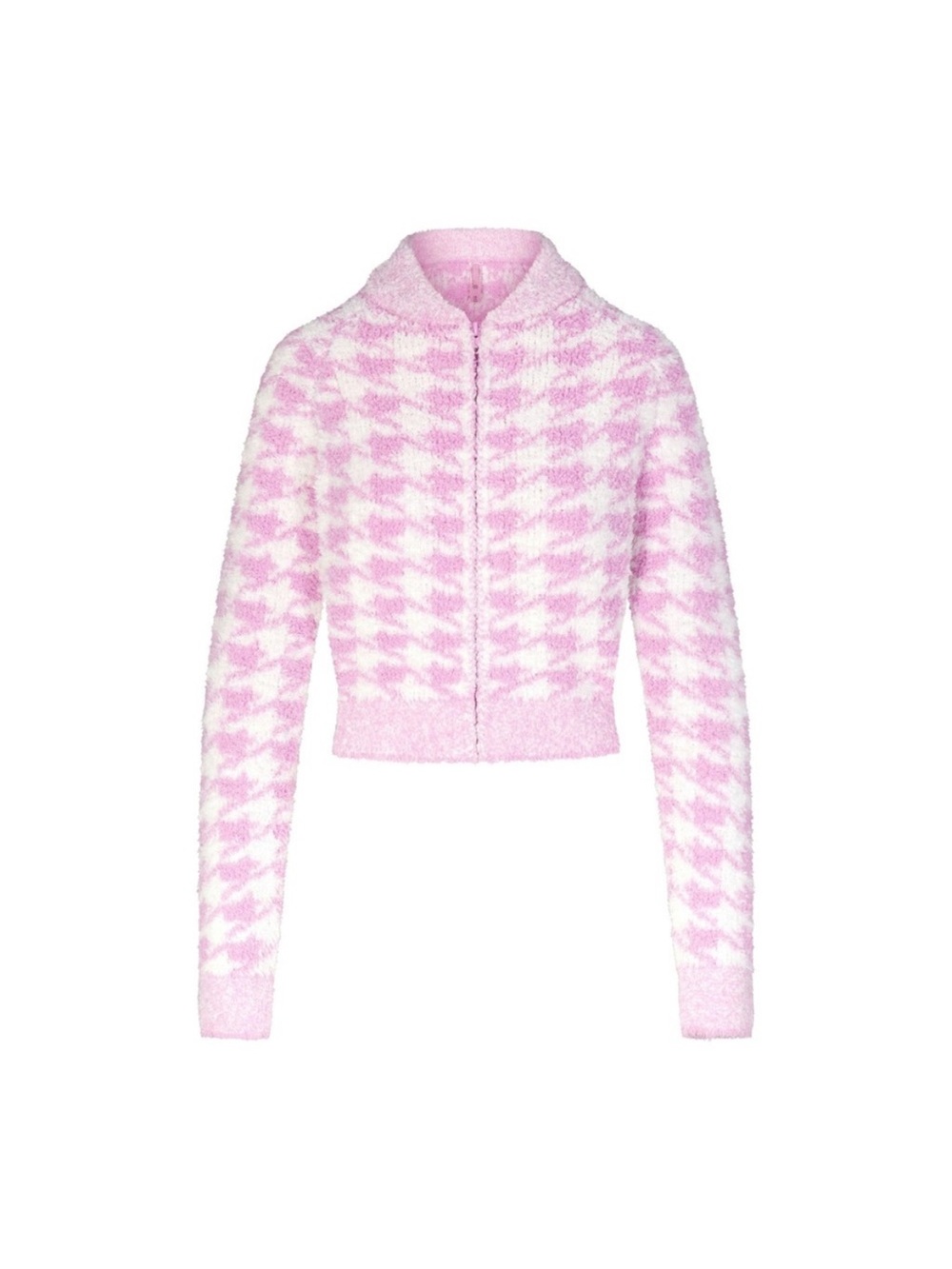 NWT Skims Cozy Knit Zip Up in Petal Houndstooth - Picture 4 of 9